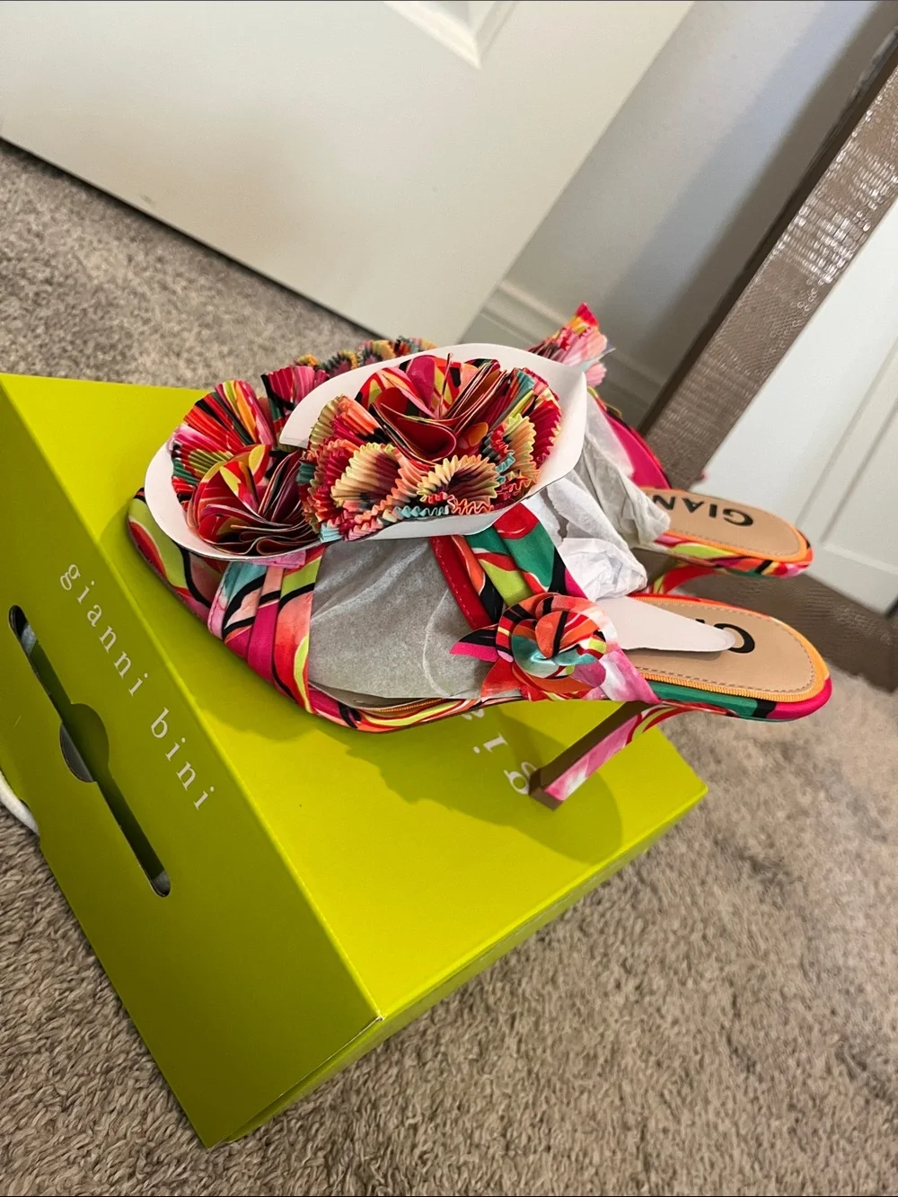 Gianni Bini Multicolor Floral Slide Mules - Bright Pink, Red, Yellow, Green - Picture 4 of 5